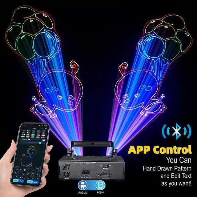Alt view image 2 of 7 - DJ Laser Light with App Control, 3D Animation Stage Laser Machine Projector, Support Custom Drawing, Text Playback, Personalized Program, DMX Music Sound & Remote Laser for Party, Disco, Club, Bar