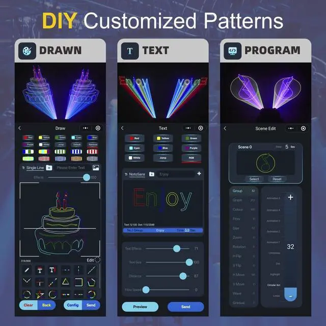 Alt view image 3 of 7 - DJ Laser Light with App Control, 3D Animation Stage Laser Machine Projector, Support Custom Drawing, Text Playback, Personalized Program, DMX Music Sound & Remote Laser for Party, Disco, Club, Bar