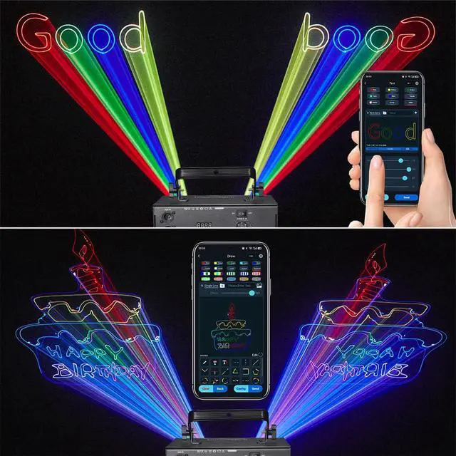 Alt view image 4 of 7 - DJ Laser Light with App Control, 3D Animation Stage Laser Machine Projector, Support Custom Drawing, Text Playback, Personalized Program, DMX Music Sound & Remote Laser for Party, Disco, Club, Bar
