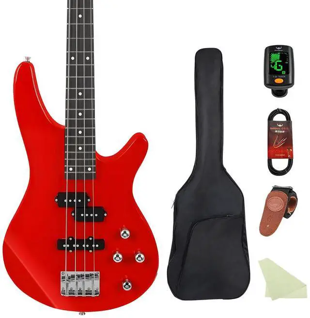 Main image of Electric Bass Guitar 4 Strings Full-Size Standard Bass PB-Style Beginner Kit Black for Starter with Gig Bag Guitar Strap and Guitar Cable(PJ-Red)