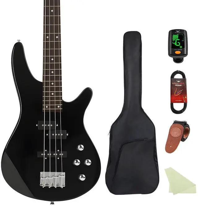 Main image of Electric Bass Guitar 4 Strings Full-Size Standard Bass PB-Style Beginner Kit Black for Starter with Gig Bag Guitar Strap and Guitar Cable(PJ-Black)