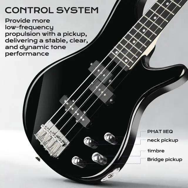 Alt view image 3 of 7 - Electric Bass Guitar 4 Strings Full-Size Standard Bass PB-Style Beginner Kit Black for Starter with Gig Bag Guitar Strap and Guitar Cable(PJ-Black)