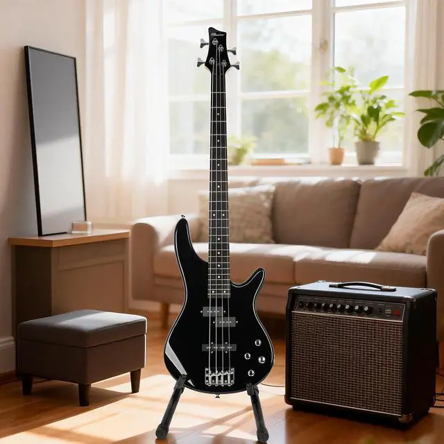 Alt view image 7 of 7 - Electric Bass Guitar 4 Strings Full-Size Standard Bass PB-Style Beginner Kit Black for Starter with Gig Bag Guitar Strap and Guitar Cable(PJ-Black)
