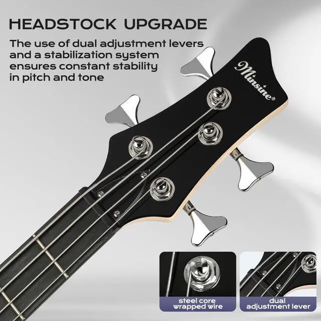 Alt view image 2 of 7 - Electric Bass Guitar 4 Strings Full-Size Standard Bass PB-Style Beginner Kit Black for Starter with Gig Bag Guitar Strap and Guitar Cable(PJ-Black)