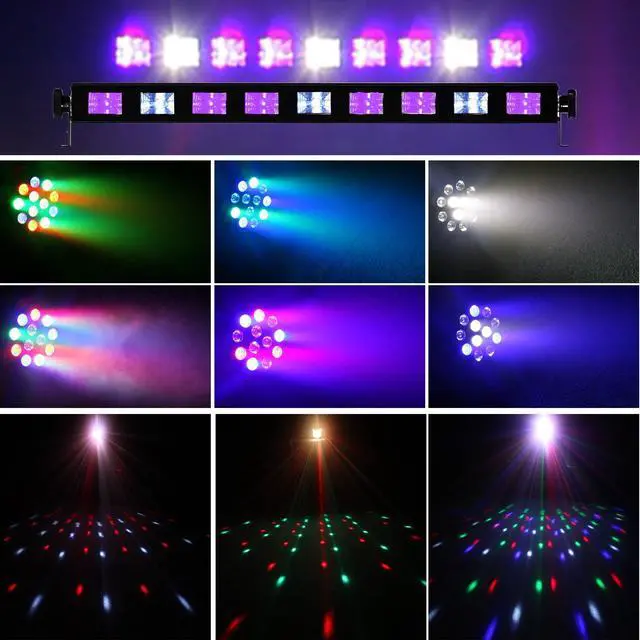 Alt view image 4 of 7 - DJ Lights with Stand, 5 in 1 Party Lights DJ Disco Light for Parties Indoor, Sound Activated Mobile Stage Lighting System with DMX& Remote Control, Disco Ball Stage LED Par Light with Bag for Bar Gig