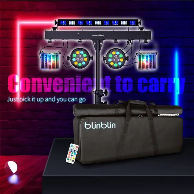Alt view image 7 of 7 - DJ Lights with Stand, 5 in 1 Party Lights DJ Disco Light for Parties Indoor, Sound Activated Mobile Stage Lighting System with DMX& Remote Control, Disco Ball Stage LED Par Light with Bag for Bar Gig