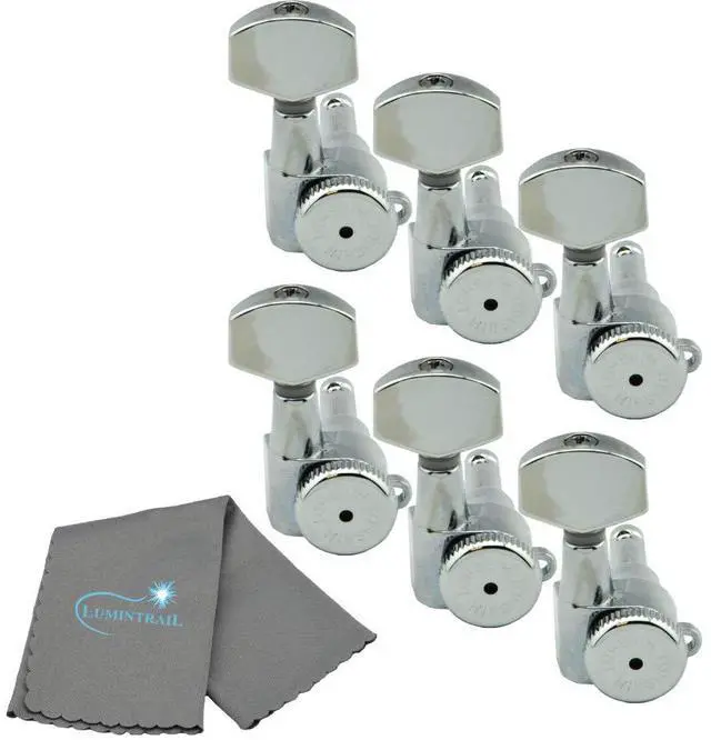 Main image of Guitar Tuner Upgrade Kit (6 Inline Headstocks) Grip-Lock Closed Bass Side Chrome Non Staggered - 6K1EL0C Bundle with a Polishing Cloth