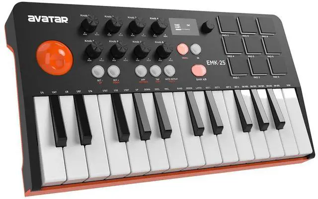 Main image of 25 Keys MIDI Keyboard Controller Beat Maker Machine With Bluetooth | 9 Velocity-sensitive Drum Pads, OLED Display, Production Software Included for Beginners and Producers, Black