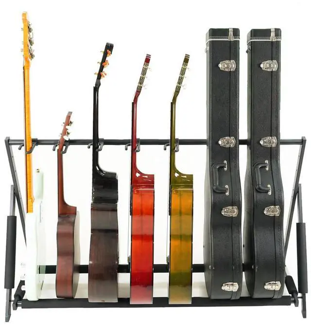 Main image of Multi Guitar Stand, Foldable 7 Holder Rack with Adjustable Height & Width, Easy Assembly & Storage, Reliable Soft Foam Padding to Protect Acoustic or Electric Guitars & Basses, Black