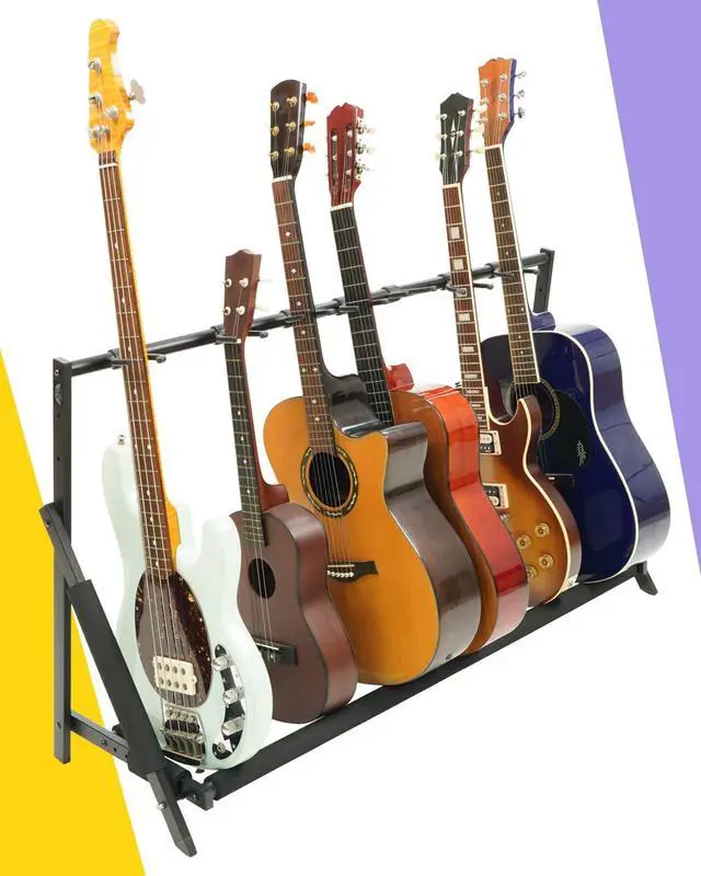 Alt view image 2 of 7 - Multi Guitar Stand, Foldable 7 Holder Rack with Adjustable Height & Width, Easy Assembly & Storage, Reliable Soft Foam Padding to Protect Acoustic or Electric Guitars & Basses, Black