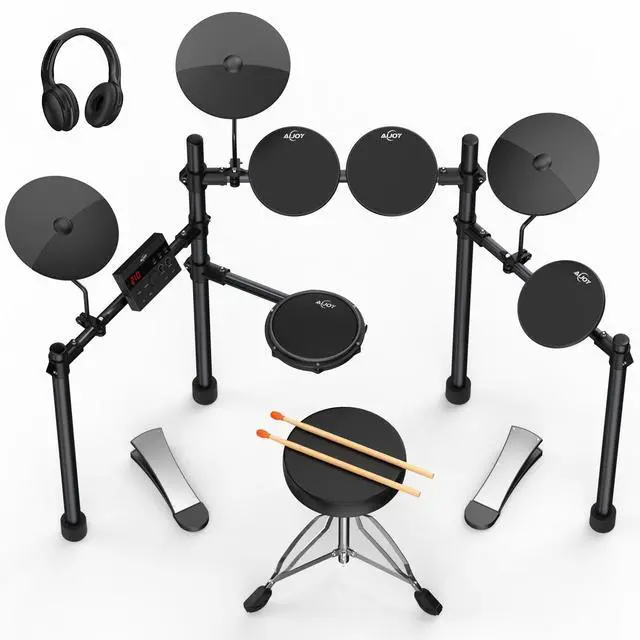 Main image of Electric Drum Set for Beginners with 210 Sounds, 4 Quiet Drum Pads, 10'' Cymbals, Electronic Drum Kit with Headphones, 2 Pedals, Throne, Sticks, Gifts for Kids Adults (ADD15)
