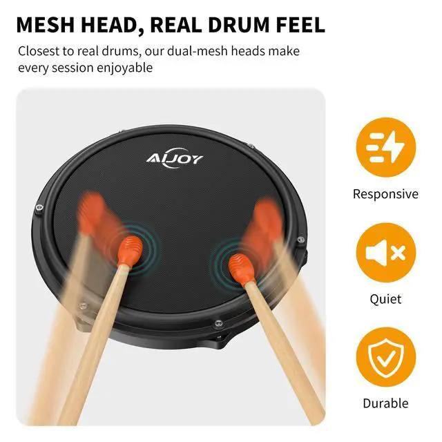 Alt view image 5 of 7 - Electric Drum Set for Beginners with 210 Sounds, 4 Quiet Drum Pads, 10'' Cymbals, Electronic Drum Kit with Headphones, 2 Pedals, Throne, Sticks, Gifts for Kids Adults (ADD15)