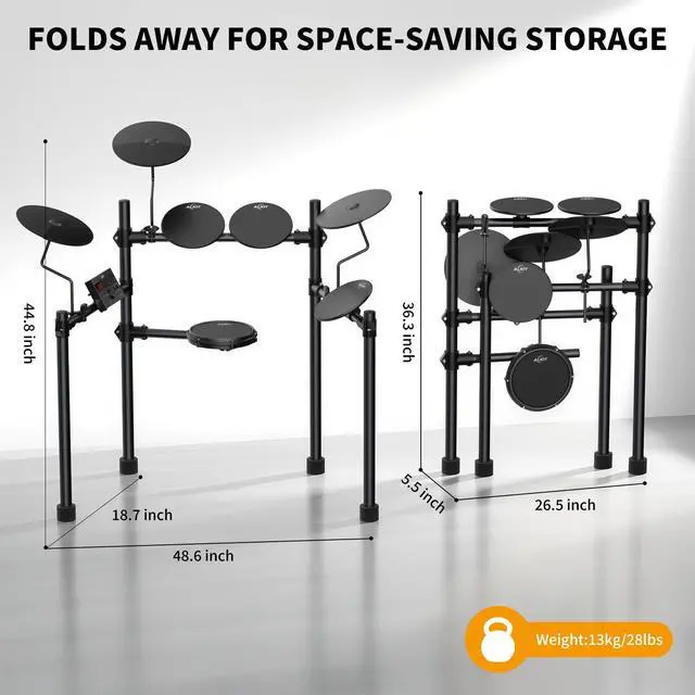 Alt view image 6 of 7 - Electric Drum Set for Beginners with 210 Sounds, 4 Quiet Drum Pads, 10'' Cymbals, Electronic Drum Kit with Headphones, 2 Pedals, Throne, Sticks, Gifts for Kids Adults (ADD15)