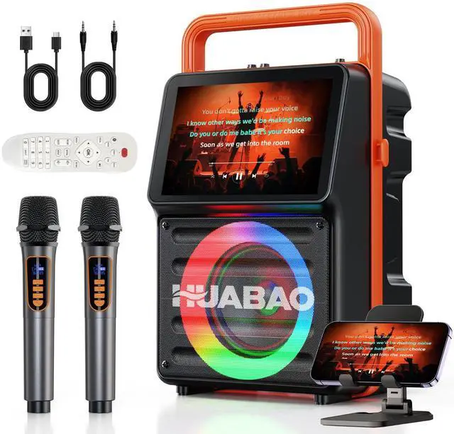 Main image of Karaoke Machine with 10.1 Built-in Screen, Bluetooth Speaker with Lyrics Display, Wireless Screen Mirroring for iOS & Android, PA System with Lights, 2 Rechargeable Mics, 5400mAh, Perfect for Parties
