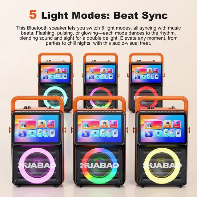 Alt view image 5 of 7 - Karaoke Machine with 10.1 Built-in Screen, Bluetooth Speaker with Lyrics Display, Wireless Screen Mirroring for iOS & Android, PA System with Lights, 2 Rechargeable Mics, 5400mAh, Perfect for Parties