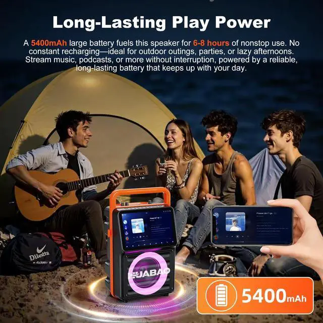 Alt view image 6 of 7 - Karaoke Machine with 10.1 Built-in Screen, Bluetooth Speaker with Lyrics Display, Wireless Screen Mirroring for iOS & Android, PA System with Lights, 2 Rechargeable Mics, 5400mAh, Perfect for Parties