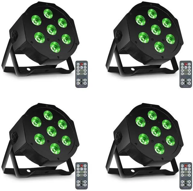 Main image of Par Can Lights LED 7x18W RGBWAP 6in1 Wash Stage Lights 4 Pack | Remote and DMX512 Control Uplights, Sound Activated, Auto Run Flat, for Christmas Wedding Party Disco