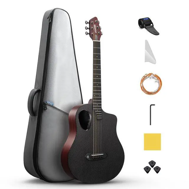 Main image of Carbon Wood Acoustic Electric Guitar Bundle for Beginner Intermediate with Built-in Pickups, 38 Inch, RISING-G2 (Wine Red)