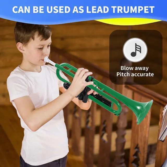 Alt view image 3 of 7 - Professional Plastic Bb Trumpet Set for Student Beginner With 7C and 3C Mouthpiece Green