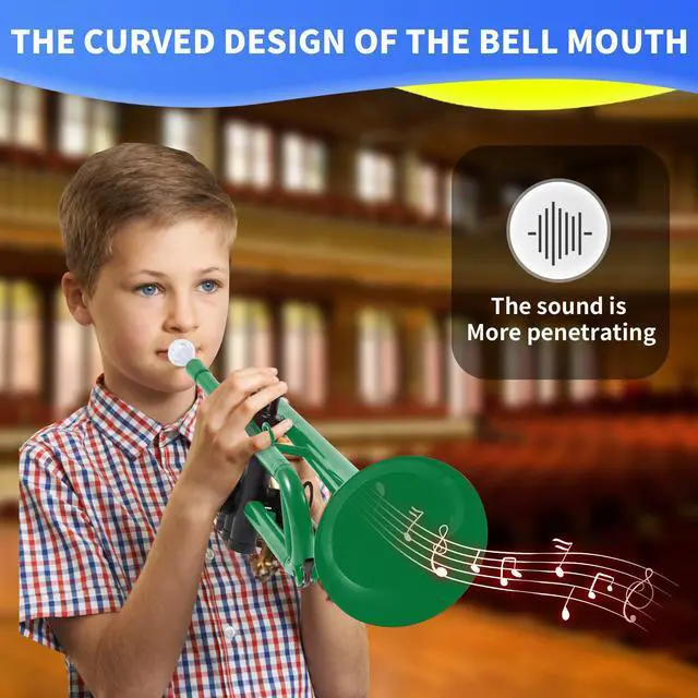 Alt view image 2 of 7 - Professional Plastic Bb Trumpet Set for Student Beginner With 7C and 3C Mouthpiece Green