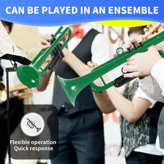 Alt view image 5 of 7 - Professional Plastic Bb Trumpet Set for Student Beginner With 7C and 3C Mouthpiece Green