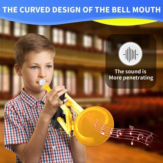 Alt view image 2 of 7 - Professional Plastic Bb Trumpet Set for Student Beginner With 7C and 3C Mouthpiece - Yellow