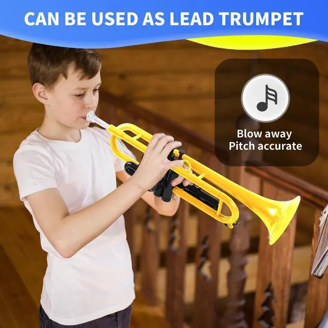 Alt view image 3 of 7 - Professional Plastic Bb Trumpet Set for Student Beginner With 7C and 3C Mouthpiece - Yellow