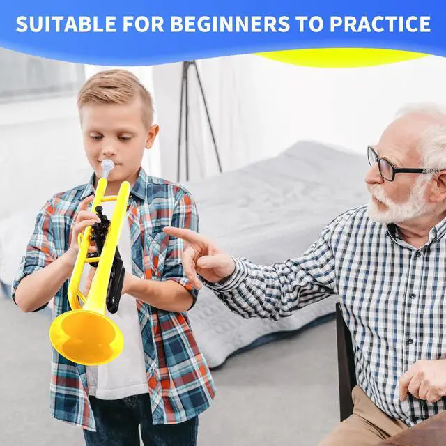Alt view image 4 of 7 - Professional Plastic Bb Trumpet Set for Student Beginner With 7C and 3C Mouthpiece - Yellow