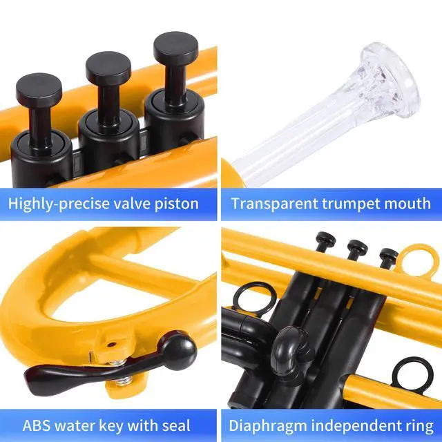 Alt view image 6 of 7 - Professional Plastic Bb Trumpet Set for Student Beginner With 7C and 3C Mouthpiece - Yellow