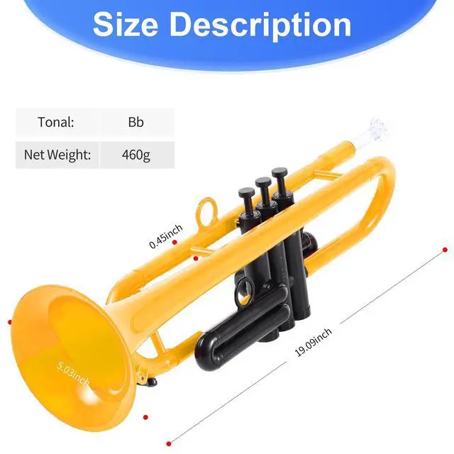 Alt view image 7 of 7 - Professional Plastic Bb Trumpet Set for Student Beginner With 7C and 3C Mouthpiece - Yellow
