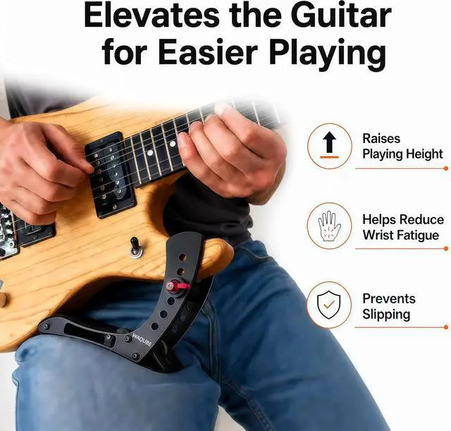 Alt view image 2 of 7 - Electric Guitar Leg Rest, Aluminum Adjustable Ergonomic Support | Tool-free height and width adjustment fits 40-55 mm guitars; silicone and EVA pads protect contact points during seated play