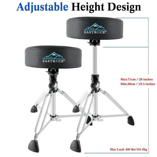 Alt view image 6 of 7 - Drum Throne Wide Padded Drum Stools,Heavy Duty Rotatable Drum Seat,Height Adjustable Drum Chair for Drummer Adult (Black)
