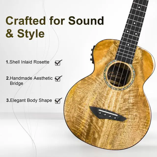 Alt view image 2 of 7 - Glossy All Solid Mango Tenor Acoustic Electric Ukulele
