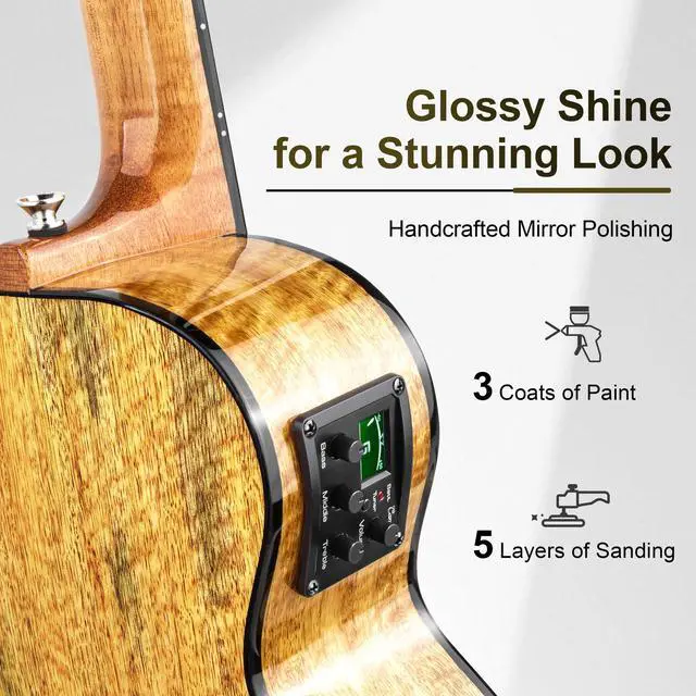 Alt view image 4 of 7 - Glossy All Solid Mango Tenor Acoustic Electric Ukulele