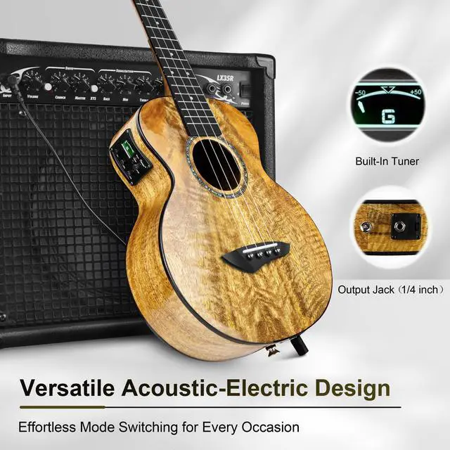 Alt view image 6 of 7 - Glossy All Solid Mango Tenor Acoustic Electric Ukulele