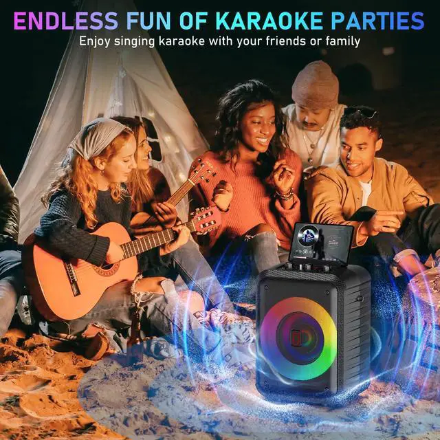 Alt view image 6 of 7 - Karaoke Machine, Portable Bluetooth Speaker with 2 Wireless Microphones, RGB Lights, Echo, 40W 5.25" Woofer, Rechargeable, AUX/USB/TF, Mic In, for Adults & Kids, Home Party & Outdoor&Church(Black)