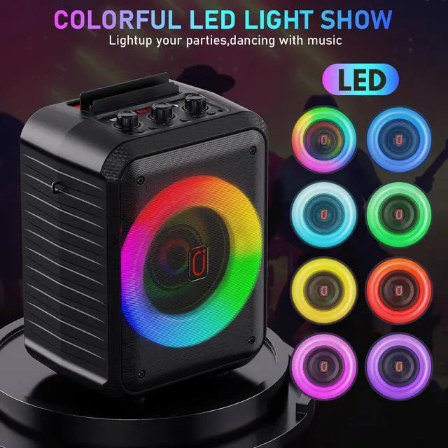 Alt view image 5 of 7 - Karaoke Machine, Portable Bluetooth Speaker with 2 Wireless Microphones, RGB Lights, Echo, 40W 5.25" Woofer, Rechargeable, AUX/USB/TF, Mic In, for Adults & Kids, Home Party & Outdoor&Church(Black)