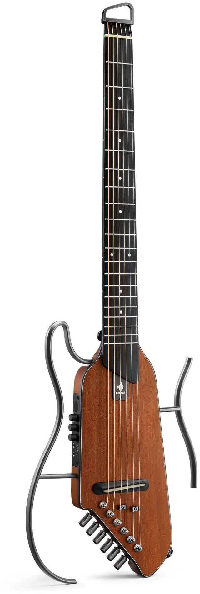 Main image of HUSH I EVO2 Acoustic Electric Travel Guitar Portable Headless Quiet Practice Guitar, Ultra-Light, Mahogany Body with Built-in Tuner, Detachable Stands & Headphone Jack - Natural