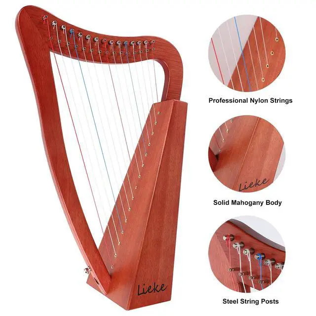Alt view image 3 of 7 - Harp Instrument 15 string Lyre International Standard Nylon Strings | solid mahogany body,rich soft tone,easy to tune and play,beginner friendly harp for meditation yoga & daily music practice