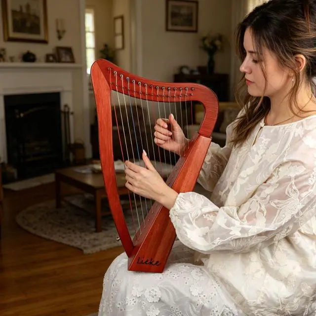 Alt view image 2 of 7 - Harp Instrument 15 string Lyre International Standard Nylon Strings | solid mahogany body,rich soft tone,easy to tune and play,beginner friendly harp for meditation yoga & daily music practice