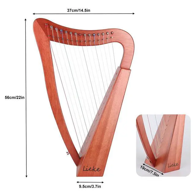 Alt view image 4 of 7 - Harp Instrument 15 string Lyre International Standard Nylon Strings | solid mahogany body,rich soft tone,easy to tune and play,beginner friendly harp for meditation yoga & daily music practice