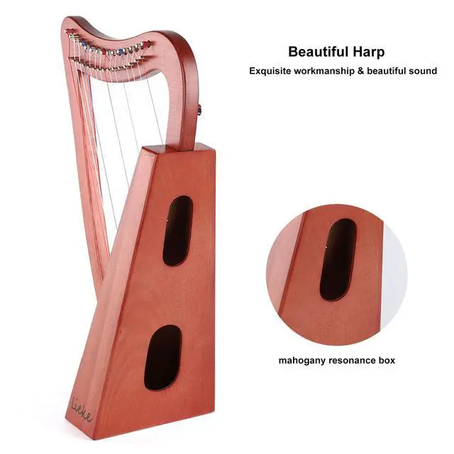 Alt view image 7 of 7 - Harp Instrument 15 string Lyre International Standard Nylon Strings | solid mahogany body,rich soft tone,easy to tune and play,beginner friendly harp for meditation yoga & daily music practice