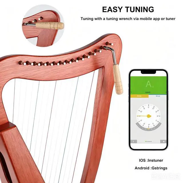 Alt view image 6 of 7 - Harp Instrument 15 string Lyre International Standard Nylon Strings | solid mahogany body,rich soft tone,easy to tune and play,beginner friendly harp for meditation yoga & daily music practice