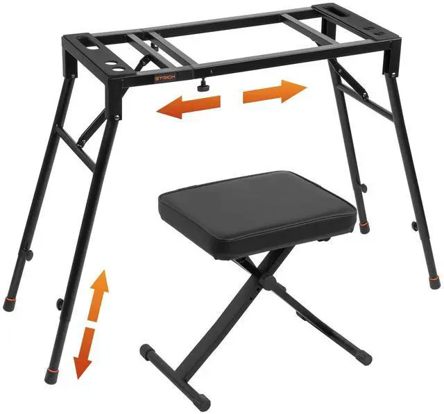 Main image of Collapsible Piano Keyboard Stand & Bench Set, Portable Digital Piano Stand for 54-88 Key Electric Pianos & X-Style Piano Bench, Music Keyboard Bench Seat, Chair, Black, SKT-01 & SPB-M10