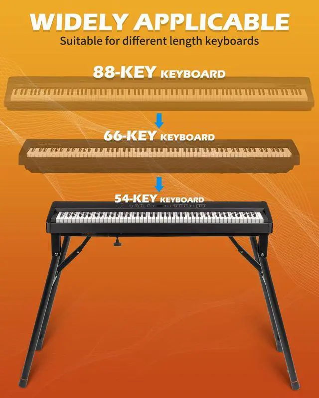 Alt view image 3 of 7 - Collapsible Piano Keyboard Stand & Bench Set, Portable Digital Piano Stand for 54-88 Key Electric Pianos & Adjustable Piano Bench, Music Keyboard Bench Seat, Chair, Black, SKT-01 & SPB-M60