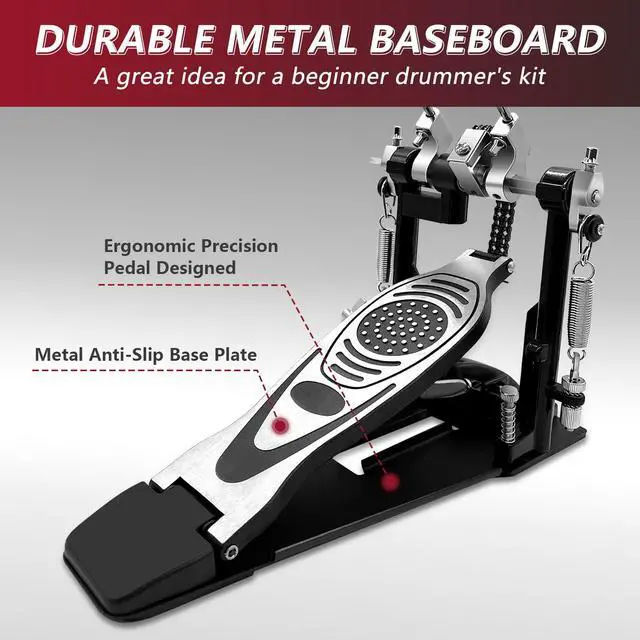 Alt view image 2 of 7 - Double Bass Drum Pedal, Double Chain Drive Kick Pedal with Adjustable Beater | Durable Metal Frame, Adjustable Tension and Beater for Customized Control, Fits Drum Sets and Electronic Drums