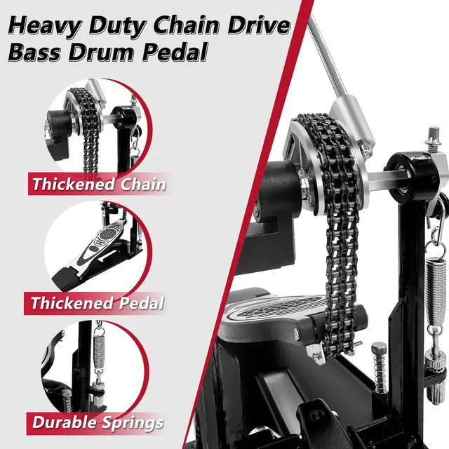 Alt view image 4 of 7 - Double Bass Drum Pedal, Double Chain Drive Kick Pedal with Adjustable Beater | Durable Metal Frame, Adjustable Tension and Beater for Customized Control, Fits Drum Sets and Electronic Drums
