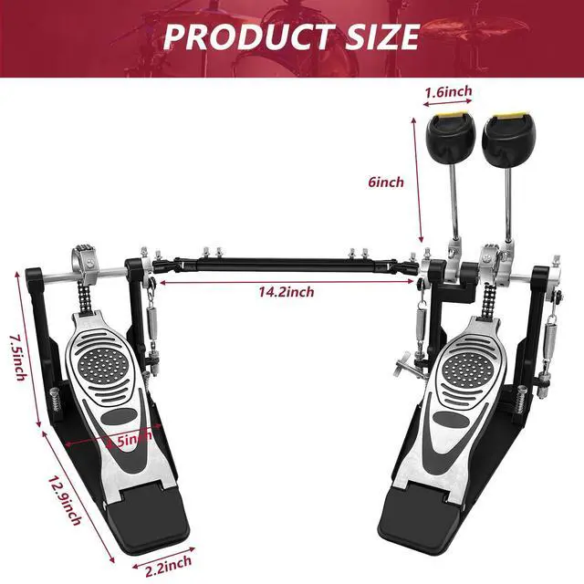 Alt view image 7 of 7 - Double Bass Drum Pedal, Double Chain Drive Kick Pedal with Adjustable Beater | Durable Metal Frame, Adjustable Tension and Beater for Customized Control, Fits Drum Sets and Electronic Drums