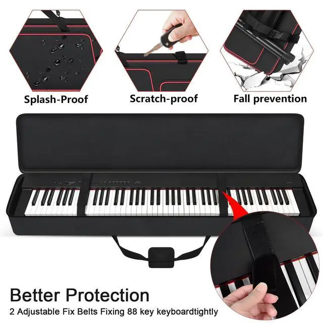 Alt view image 7 of 7 - 88 Key Piano Bag for Yamaha P45/P71, Piano Stand Straps, Case Only | Oxford+10mm Foam+Satin Lining; 27" Pockets, 6 Rubber Feet; Fits Slim 88-key Pianos; Performers, Teachers, Keyboardists