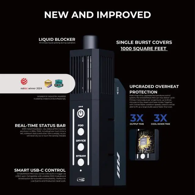 Alt view image 2 of 7 - SmokeNINJA PRO Portable Fog Machine, 3rd-Gen Haze Nozzle with Bluetooth Connectivity 3 Minutes Single Burst Output 3x Faster Recovery USB-C Control for Studio and Cinematography(HAZER KIT)